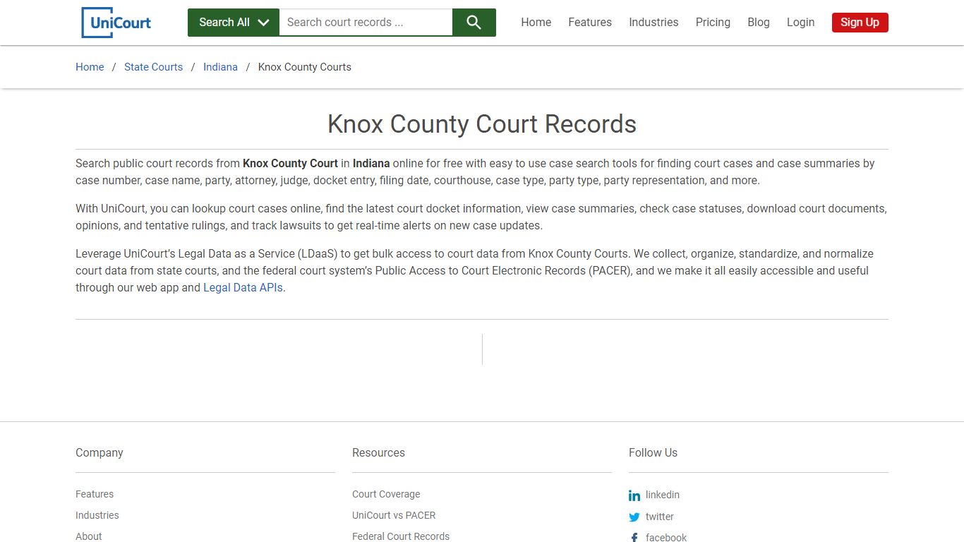 Knox County Court Records | Indiana | UniCourt