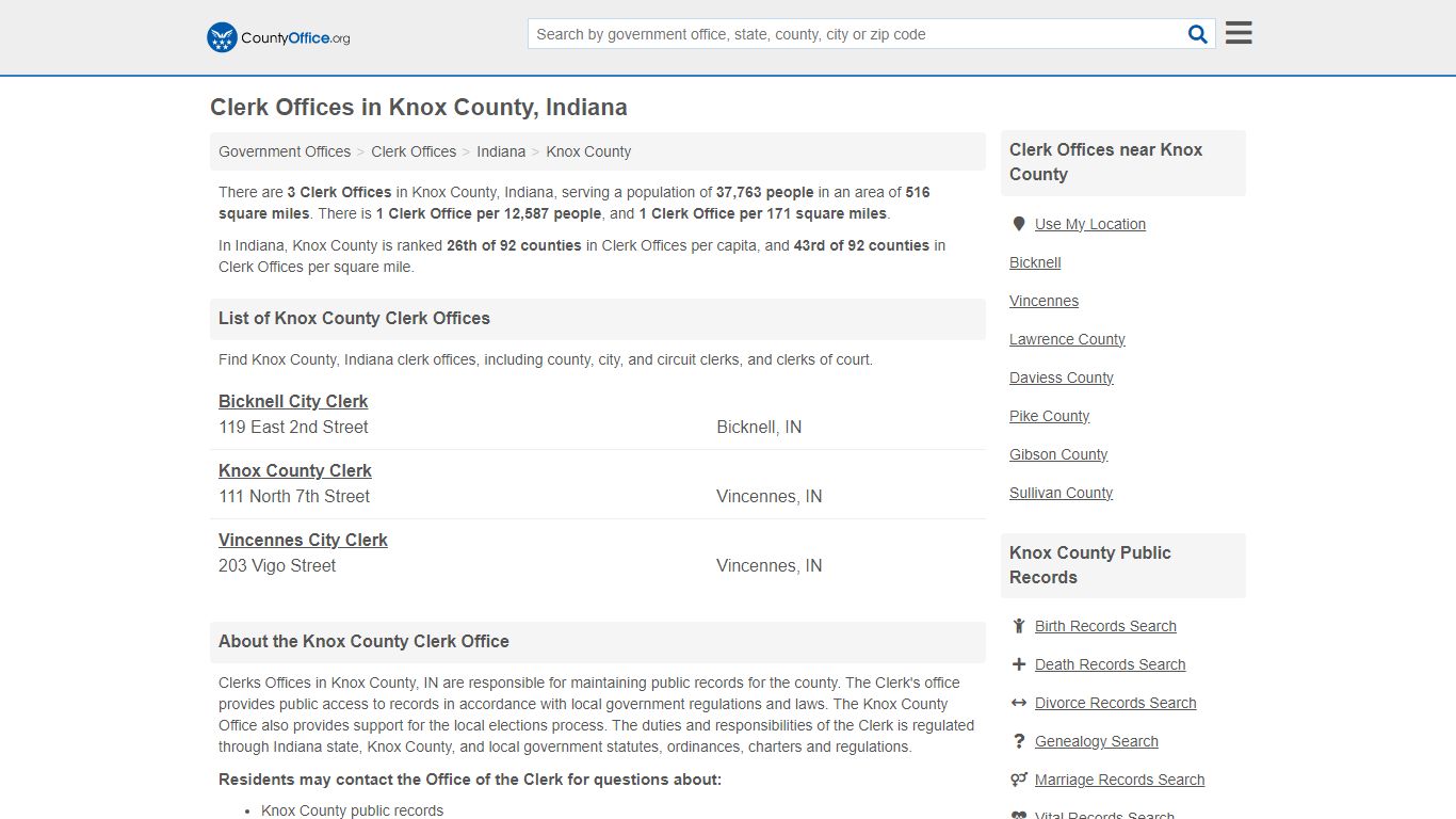 Clerk Offices - Knox County, IN (County & Court Records)